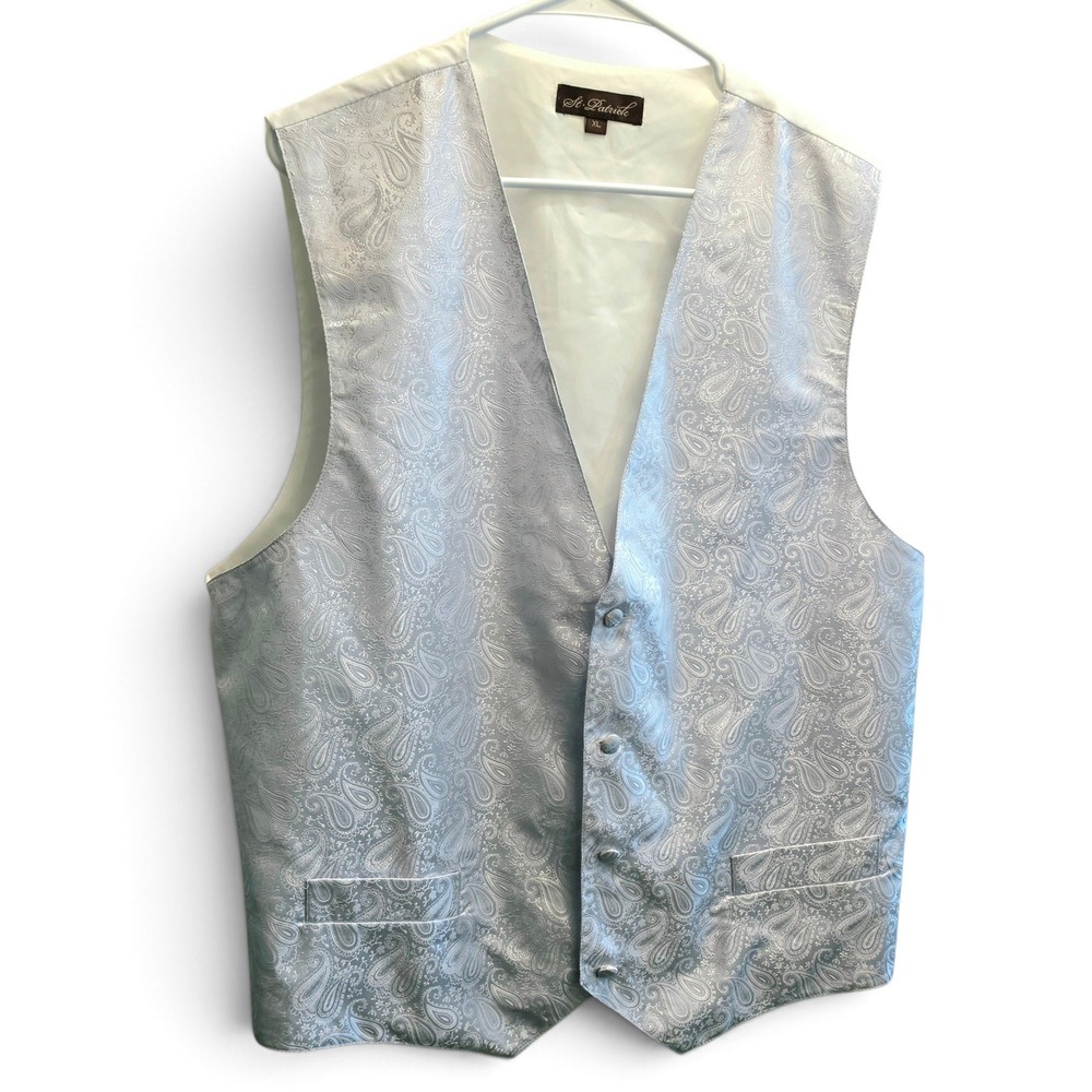 St. Patrick White on White Paisley Formal Vest Wedding Prom Men's XL